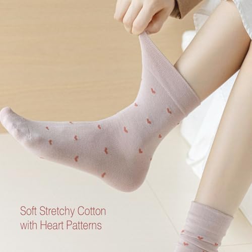 Women's Heart Pattern Crew Cotton Socks Gift Set, 3 Pairs - color: Cream, Beige, Baby Pink
