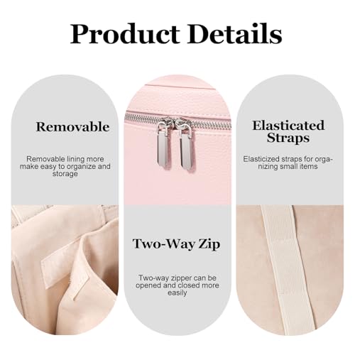 Cosmetic Case, Leather Makeup Bag, Portable Handheld Makeup Case, Detachable Compartments - color: pink, size: M(8*5.5*6in)