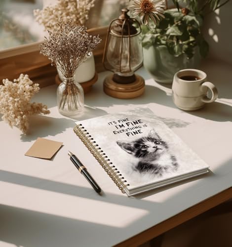 Cat Notebooks For Women-Journal For Black Cat lover Men Friends Gifts,Everything is Fine Inspirational College Ruled Lined Gold Spiral Bound Hardcover,Classroom Office Supplies,5.8"x8.3" - color: Black cat