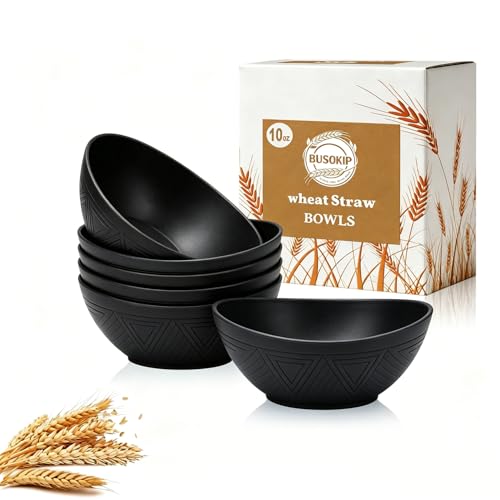 10oz Small Bowls, Unbreakable Wheat Straw Bowls Set of 6 - Black - color: Black, size: 10 oz (6 PCS)