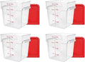 Tiger Chef 4 Pack Food Storage Container with Red Lid Commercial Grade in 8.0 Qt - Square, Clear, Polycarbonate - style: 8 Quart