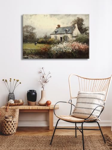 Huabsad Vintage Landscape Flower Portrait Oil Painting Canvas Wall Art Antique Cottage Outdoor Garden Spring Wall Decor Rustic Farmhouse Bedroom Aesthetic Painting Prints 12x16in Wrapped Canvas - color: Oil painting03, size: 12x16in Wood Framed