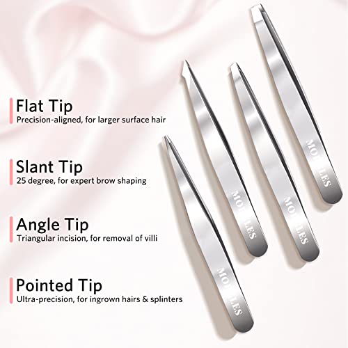MORGLES Tweezers Set for Men 9 Pcs Nail Clipper Kit with Case for Grooming - color: C-silver