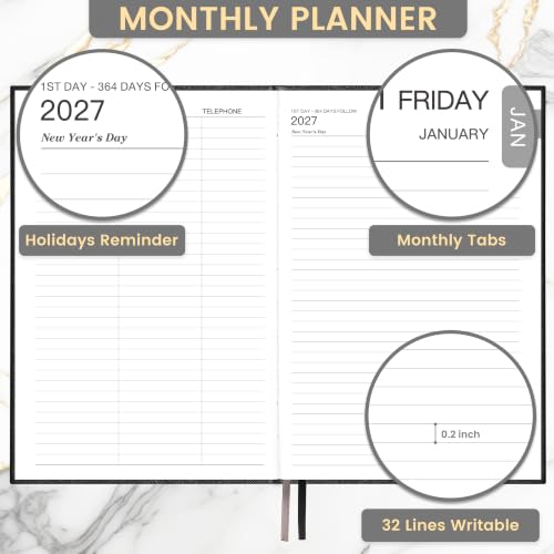 2027 Diary - Diary Full Page Per Day, Daily Planner 2027 - color: Black (2026-2027)