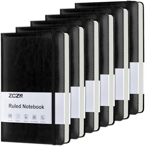 ZCZN 6 Pack Lined Journal Notebooks for Work, A5 Hardcover Journals, Black - color: Black