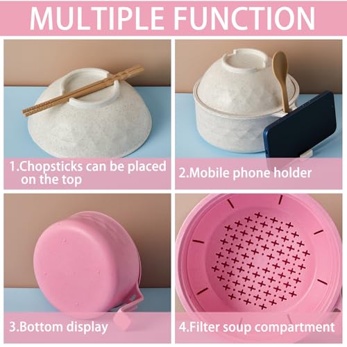 2 Sets 40 oz Microwave Ramen Bowl with Handles, Beige, Pink - color: Beige, Pink