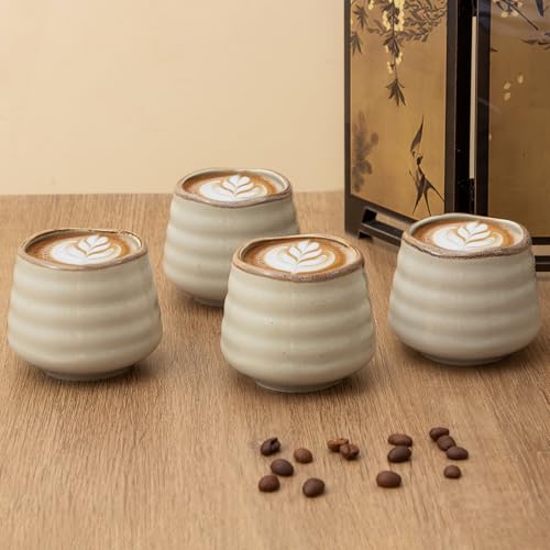 Ceramic Tea Cup Set, 5OZ Espresso Cups, Retro Grey, Set of 4 - color: Retro Grey