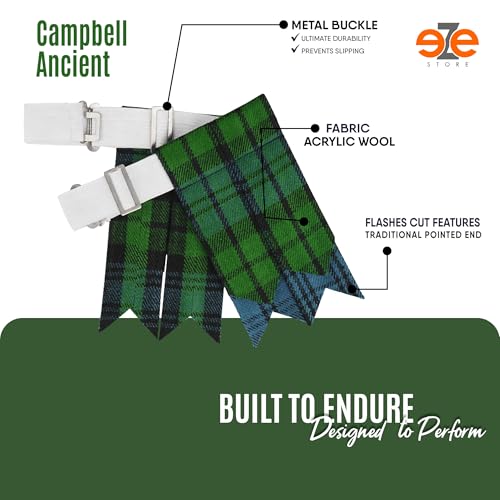 EZE Kilt Flashes for Men with Heavy Buckle Adjusters, Plain & Tartan Kilt Sock Flashes Acrylic Wool - color: Campbell Ancient