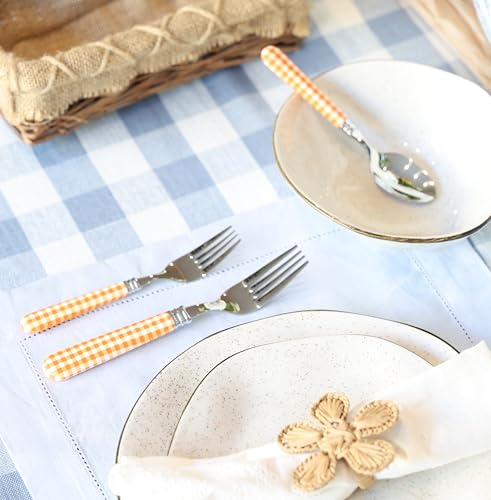 ANNOVA Silverware Set 20 Pieces Cutlery Stainless Steel Colorful Fun Handle Flatware Service for 4 - Dinner Knife, Dinner Fork, Salad fork, Dinner Spoon, Dessert Spoon (Checker Orange, 20 Pieces) - color: Checker Orange