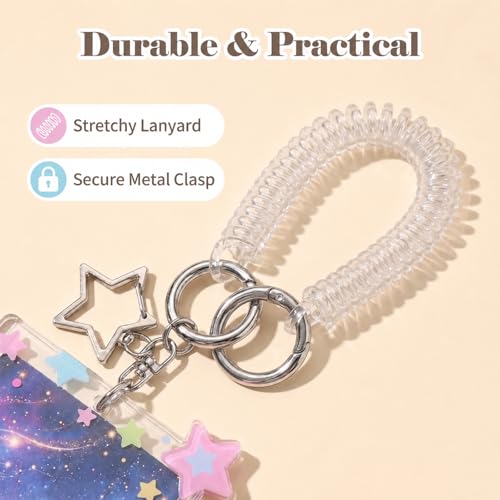 Cute Star Acrylic Photo Card Holder Keychain - color: Pink Stars