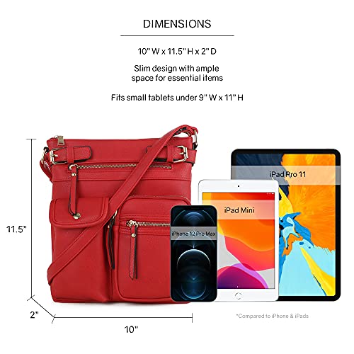 SG SUGU Katie Lightweight Medium Crossbody Bag Shoulder Bag with Multi Pocket for Women - color: Red