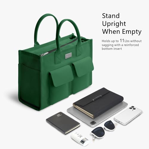 TOPDesign Heavy-Duty Canvas Tote Bag for Women, Adjustable Crossbody/Shoulder Handbag with 9 Pockets, Everything Tote - color: Dark Green, style: Pro+