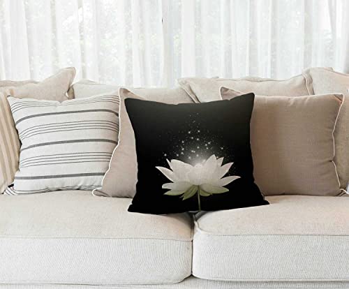 Solekla Floral Throw Pillow Cover,Magic White Lotus Flower on Black Background Decorative Couch Sofa Bedroom Burlap Pillow Cases for Men/Women/Girls/Boy/Children Room 18x18 Inch - color: Sl222
