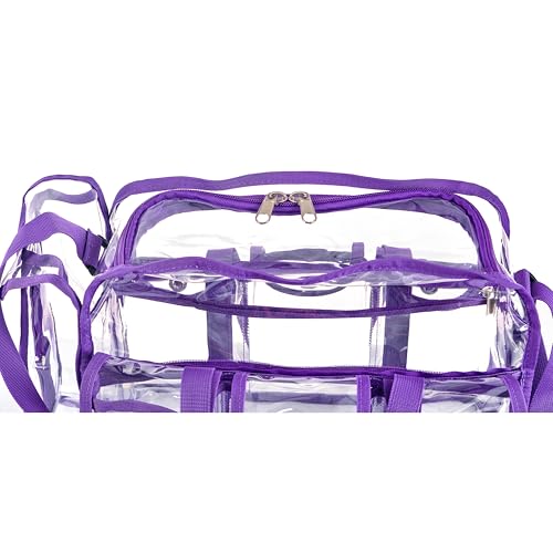 Wide Mouth Large Professional Clear PVC Travel Makeup Artist Set Bag Cosmetic Nails Beauty Bag Transparent Vinyl Tool Organizer Beach Bags Diaper Bags with 6 External Pockets & Strap (Purple) - color: Purple