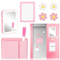 Pink Locker Accessories Kit Back to School Essentials Includes Locker Light up Mirror Magnetic Whiteboard Pen Holder Magnetic Flower Decoration and Organizing Supplies Backing for Girls