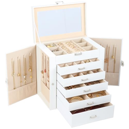 BOOVO Large Jewelry Box for Women 6 Layer - color: Silver and White, size: 6 Layer