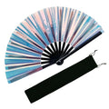 EOSAU Large Laser Rave Fan, Folding Hand Fans for Line Dancing, Blue - color: 13" Blue 01