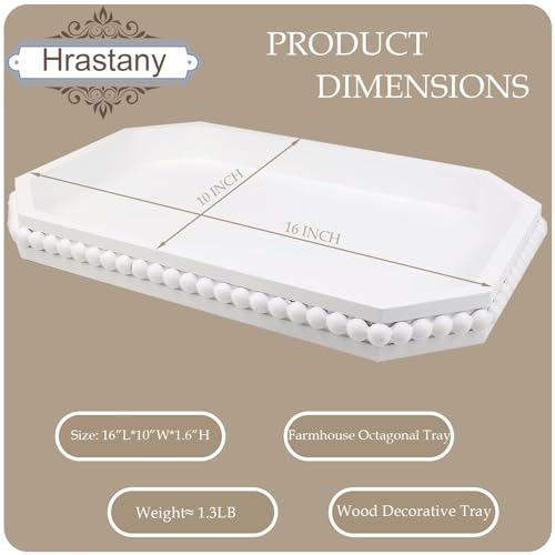 Hrastany White Wood Serving Tray with Beads, Farmhouse Decorative Tray for Table Centerpiece, Christmas Wedding Halloween Home Decor - color: White-c8, size: 15.7" x 10.2" x 1.6"