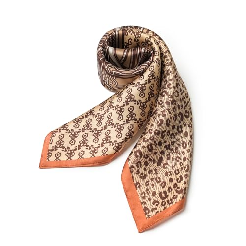100% Mulberry Silk Scarf - 21" Square Lightweight Neckerchief, Gift Packed - color: Brown-10