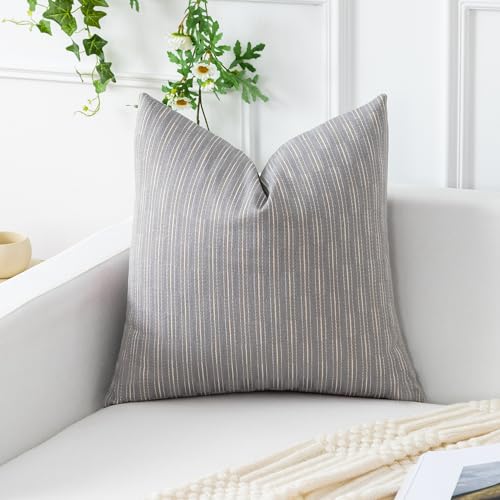 Kevin Textile Pack of 2 Farmhouse Throw Pillow Covers Boho Woven Texture Linen Striped Decorative Pillow Cases for Couch Bed and Chair, Grey 18 x 18 inches 45 x 45 cm - color: A-grey, size: 18" x 18" (Pack of 2)