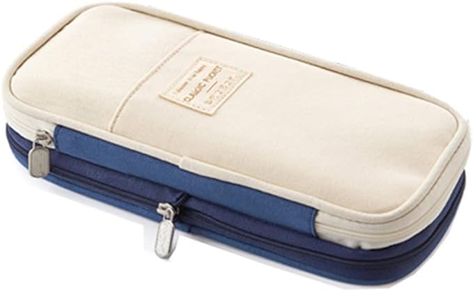 Arnuixty Large Storage Pencil Case Pen Bag with Zipper Big Capacity Pouch Organizer for Office Travel Holder Box - color: Dark Blue