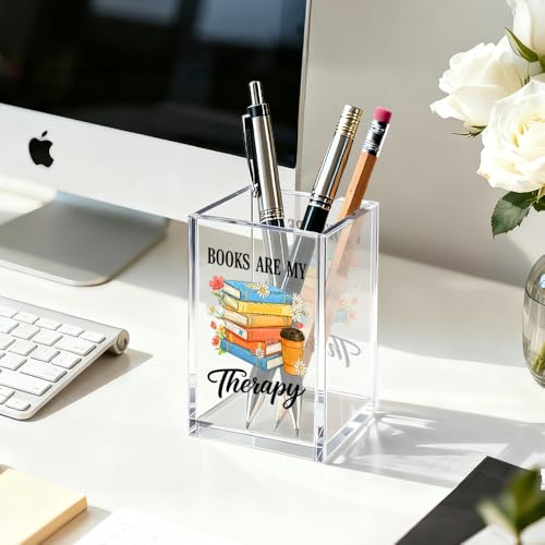 Books Are My Therapy Acrylic Pen Holder Makeup Organizer for Desk - color: Transparent71