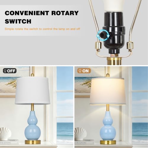 Rinweey 25" Tall Double Gourd Ceramic Lamps Set of 2, Coastal Bedside Lamps - color: Blue - 25"H
