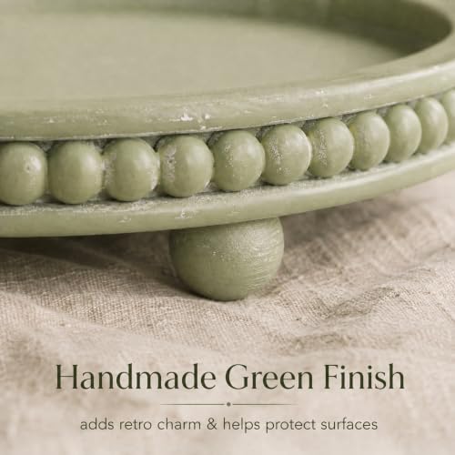 Sage Green Coffee Table Tray, 12" Round Wooden Decorative Tray - color: Sage Green