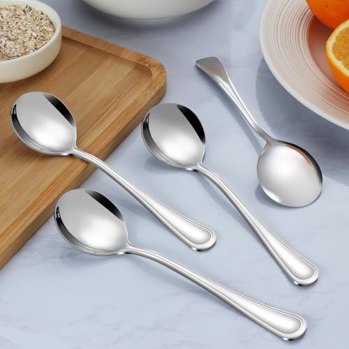Hunnycook 24-Piece Soup Spoons - Round Spoon, 6.9 Inch Stainless Steel Korean Spoons for Soup, Cereal, Dessert, Dishwasher Safe & Line Pattern