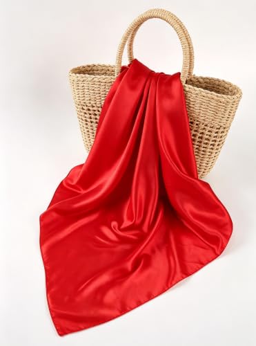 Silk Like Square Scarf for Women Men 27.5" - color: Bright Red