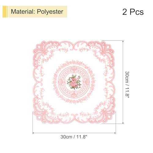 uxcell 2Pack Retro Lace Placemat 12x12-in Square Embroidered Table Place Mats French Crochet Doilies Coasters Cup Mat for Home Wedding, Pink - color: Pink