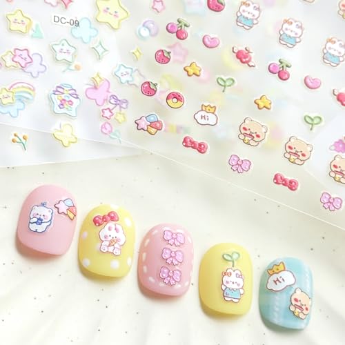 Okiyomi Cute Nail Stickers for Kids, 3D Kawaii, 4 Sheets, 289 Decals - color: 5d Baby Animals