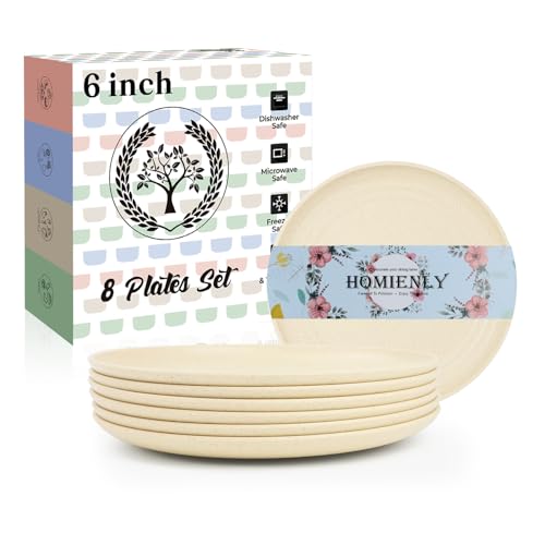 Homienly Small Plates | 5.7 Inch Lightweight & Unbreakable Wheat Straw Plates | Mini Dessert Plate Set, Microwave & Dishwasher Safe Set of 8 -Beige - color: Beige, size: 5.7 Inch