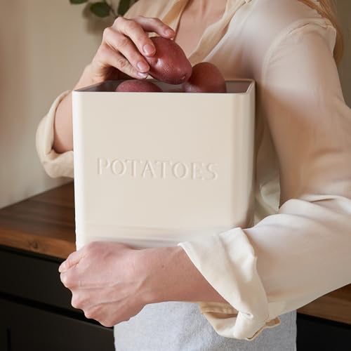 Beautiful Potato and Onion Storage Container Set - Food Safe Metal Bins - color: Cream
