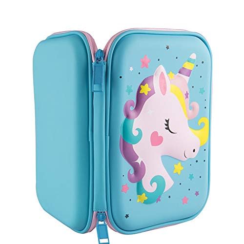 Surpop 3D EVA Unicorn Pencil Case for Girls with 4 Pens, Unicorn2 Blue - color: Unicorn2 blue