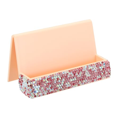 PATIKIL Business Card Holder for Desk, Rhinestone Business Card Holders Crystal Card Stand Organizer Cards Display for Office Exhibition, Pink - color: Pink