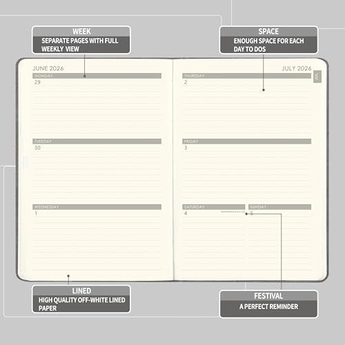 Planner 2026-2027 - Weekly & Monthly 2026-2027 Planner with Pen Loop - style: Grey, 5.75" x 8.25"| 26-27