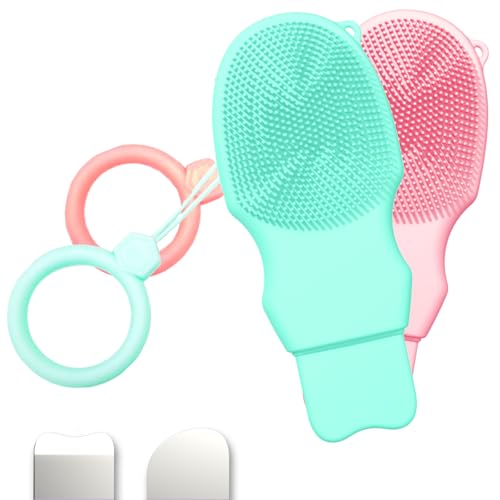 2-Pack Blackhead Remover Double Headed Scraper, Silicone Face Scrubber for Deep Cleansing, Portable Mini Skin Care Tool for Men & Women (Pink + Green) - color: Pink + Green