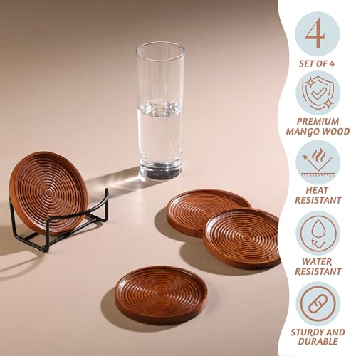 Folkulture Wooden Coasters for Drinks for Coffee Table Decor, Set of 4 - color: Natural