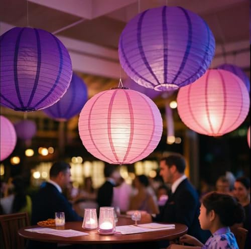 Purple Pink Paper Lanterns Decorative 15pcs Party Hanging Decorations for Bachelorette Wedding Birthday Baby Shower Graduation Anniversary Lavender Themed Room Decor - color: Purple,fuchsia,lavender,pink,light Pink