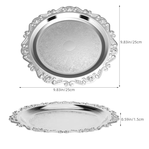 ABOOFAN Vintage Silver Dessert Tray Set of 2, 9.8Inch Round Metal Platter - size: 9.8"