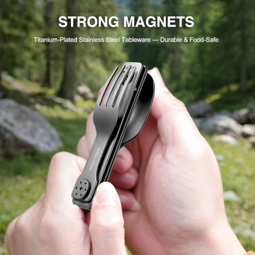 ROXON 3-in-1 Camping Utensils Set (Knife, Spoon, Fork) Titanium-Plated Grey - color: Titanium-Plated Grey