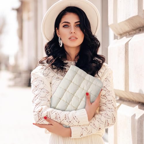 Hillban White Puffy Quilted Makeup Bag for Women Cosmetic Bag Gift, Classic - color: White, size: Classic