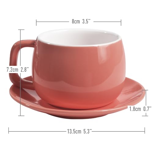 ionEgg Porcelain Coffee Cup with Saucer 270ml/9oz, Minimalist Design, Perfect for Latte, Cappuccino, and Tea, Pink - color: Pink