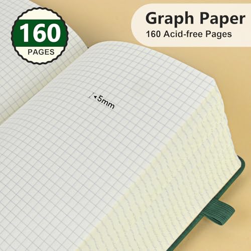 Graph Paper Notebook 5.9"×8.5", 160 Pages Grid Notebook, A5 Graphing Paper - color: Green, size: Grid Page