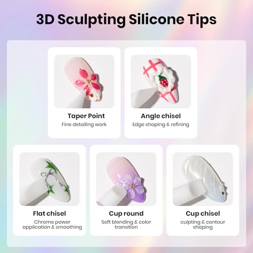 Beetles 5PCS Nail Art Dotting Tools 3D Nail Gel Set, Dual-Headed Nail Art - color: E-Purple-5