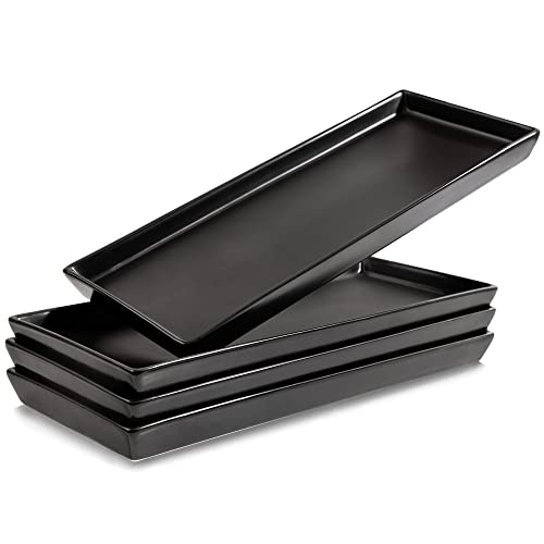 Home Beets Matte Black Ceramic Serving Platters (14 x 6 Inch Rectangle Plates) Serving Dishes for Entertaining, Food, Appetizers, Desserts, Cheese Board, Charcuterie, Sushi - Set of 4 Party Trays - color: Black