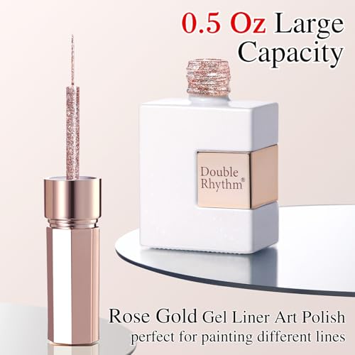 Double Rhythm 15 Ml Metallic Gel Liner Nail Art Gel Bronze Mirror Chrome Painted Drawing Stripper 3D Effect Gel Polish (Glitter Champagne Gold-L1003) - color: Champagne Gold