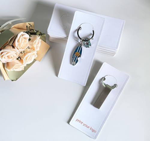 100 Set Keychain Display Cards with Bags,Jewelry Packaging Blank Hanging Cards for Selling - color: White 5"x2.2"