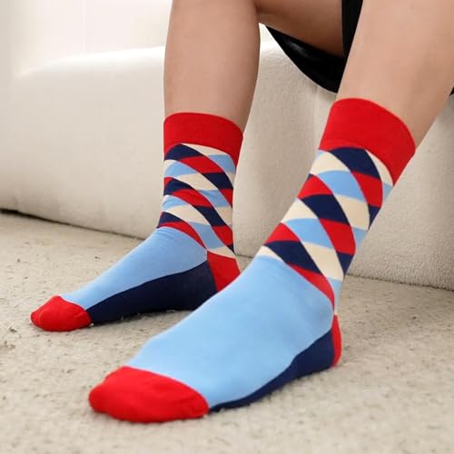 WeciBor Men's Combed Cotton Novelty Crew Socks Size 7-15 - color: Red-orange/Blue/Green/Multicolor Geometric-12m, size: 13-15